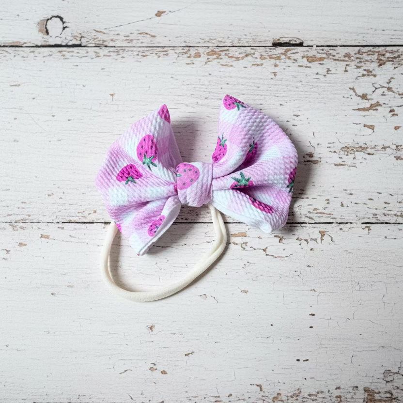 Strawberry Gingam Headband Bow