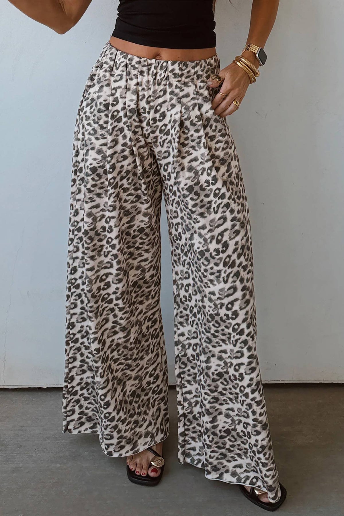 LEOPARD PRINT WIDE LEG PANTS