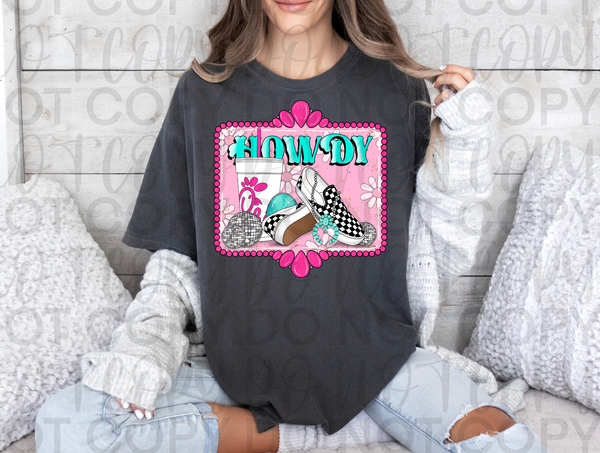 Pink Howdy Checkered Western Graphic Tee