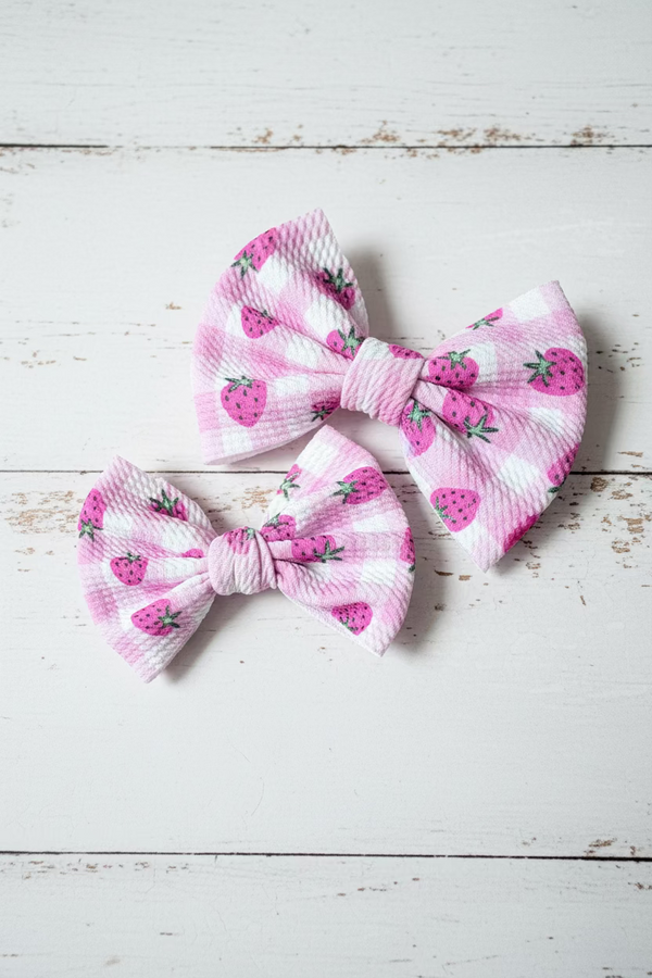 Strawberry Gingham Large Pigtail Bows