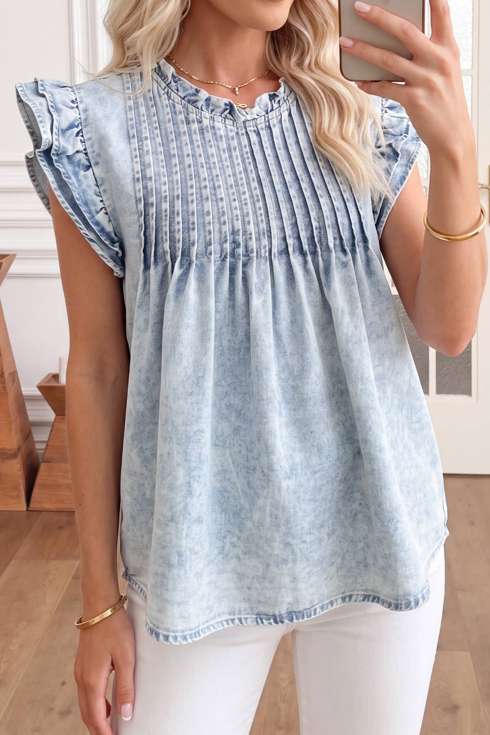 DENIM PLEATED TOP